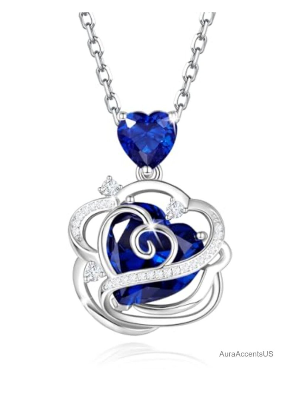 Sterling Silver White Gold Plated Heart Pendant Necklace for Women